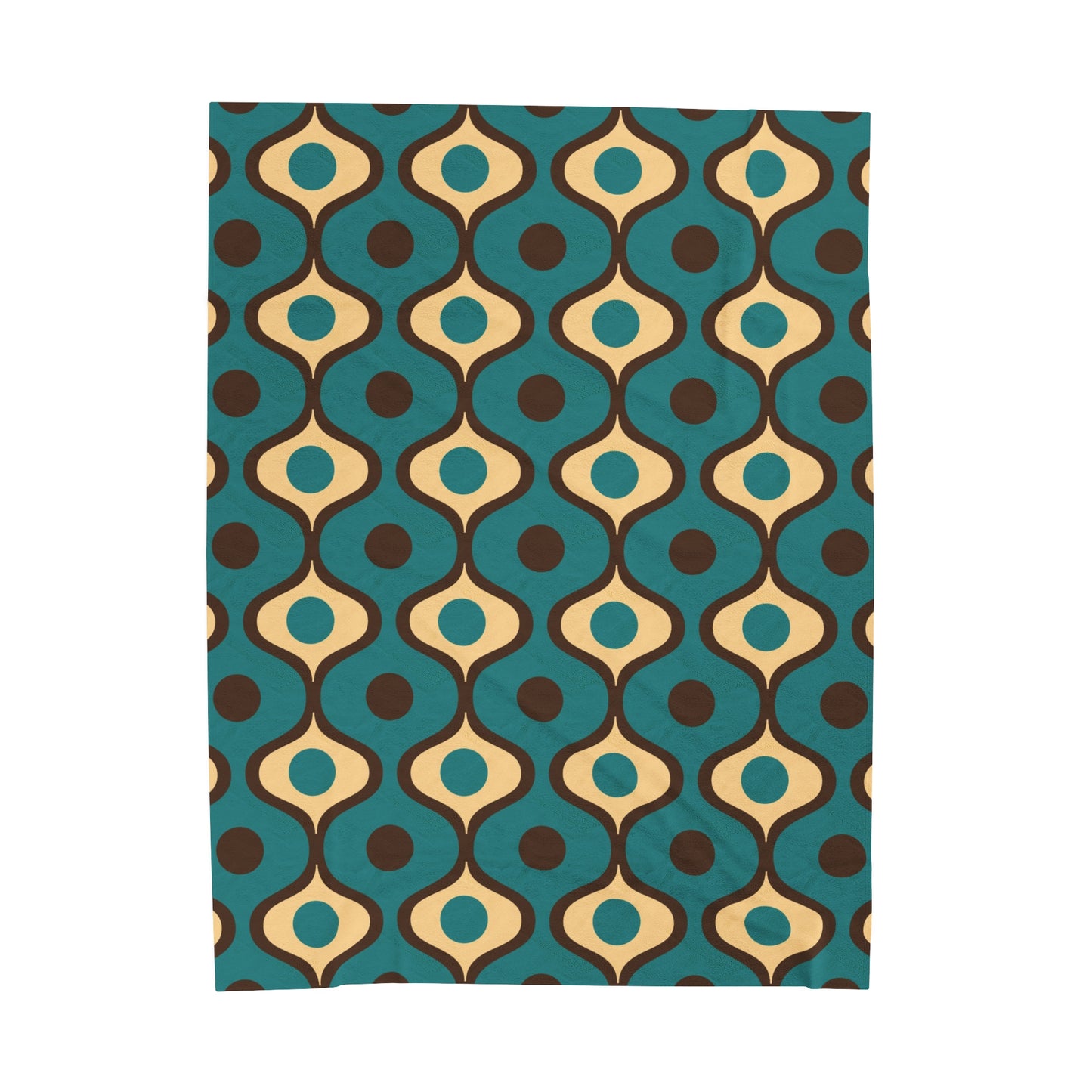 Retro 60s 70s Mid Century Mod Funky Geo Blue, Cream & Brown Lightweight Velveteen Blanket