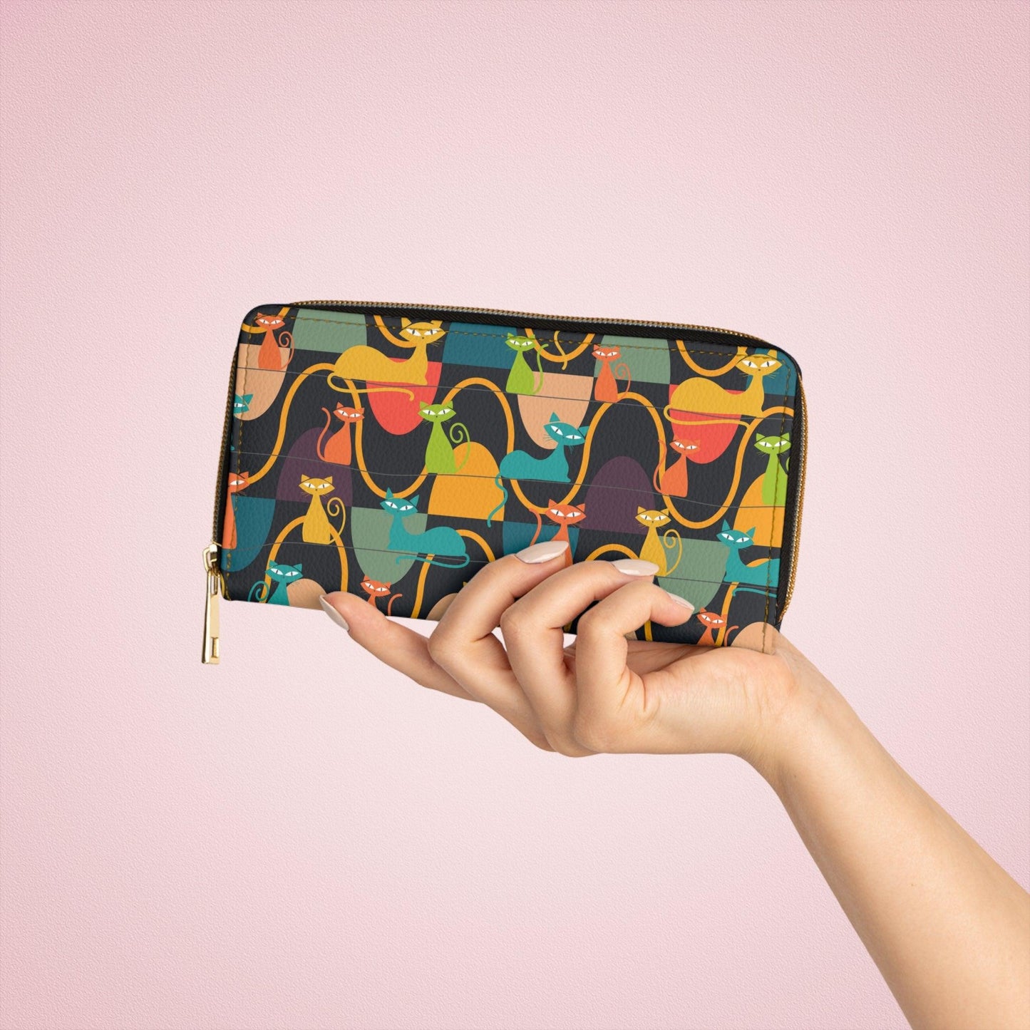 Retro 50's Atomic Cats Mid Century Mod Multicolor Zipper Wallet | lovevisionkarma.com
