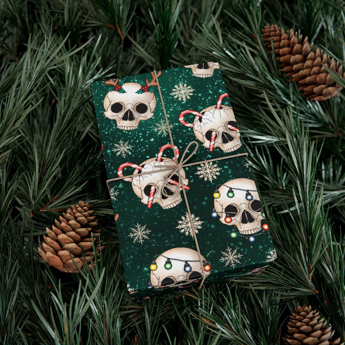 Goth Christmas Skulls Festive Green Creepmas Eco-Friendly Gift Wrap