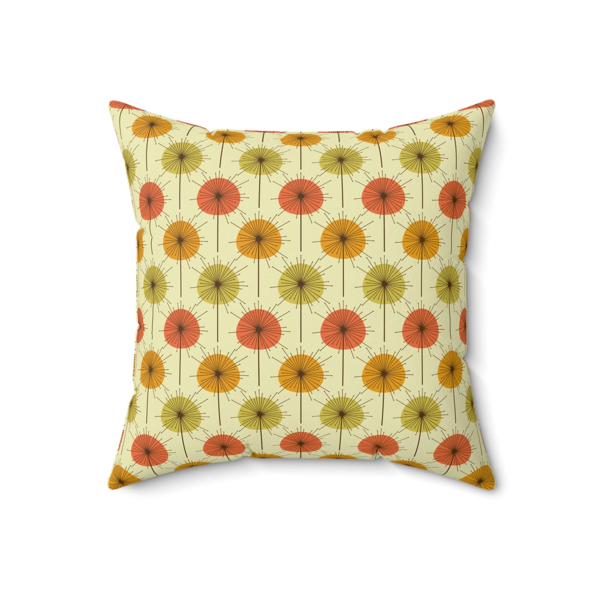 Retro Mid Century Mod Dandelion Yellow, Orange & Green Throw Pillow | lovevisionkarma.com