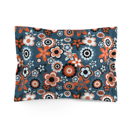 Retro 60s 70s Groovy Flowers Mid Century Mod Coral & Blue Pillow Sham