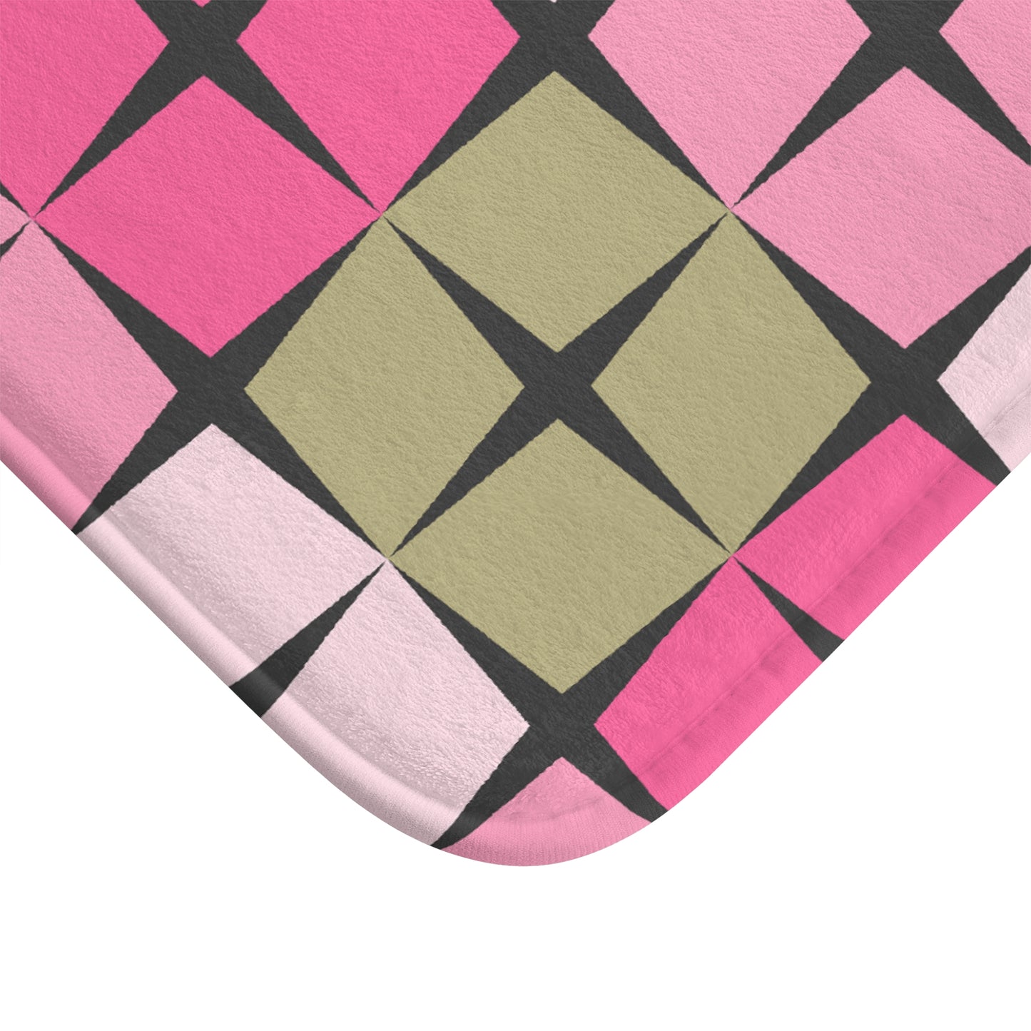 Palm Springs Inspired Retro 50s 60s Atomic Star Mid Century Mod Pink & Green Bath Mat