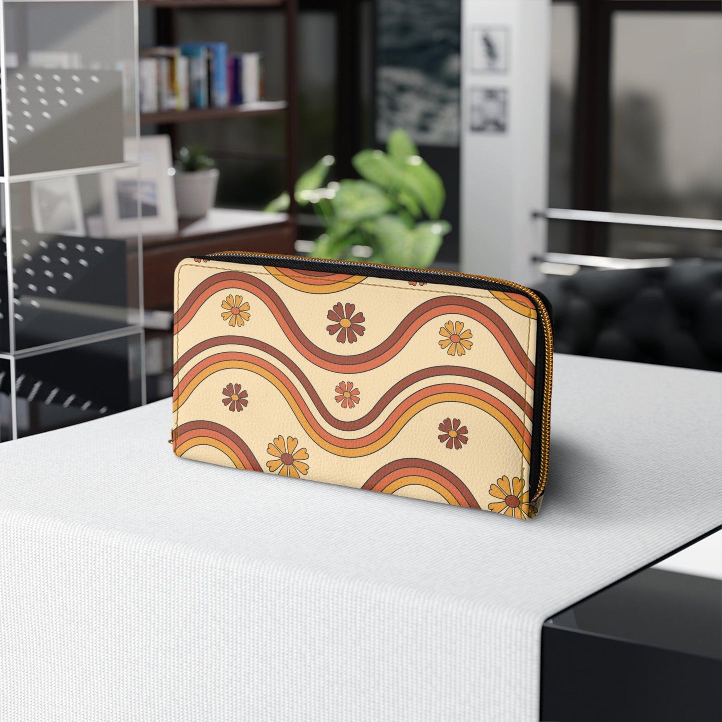 Boho Rainbows and Flowers Groovy Retro Multicolor Zipper Wallet | lovevisionkarma.com