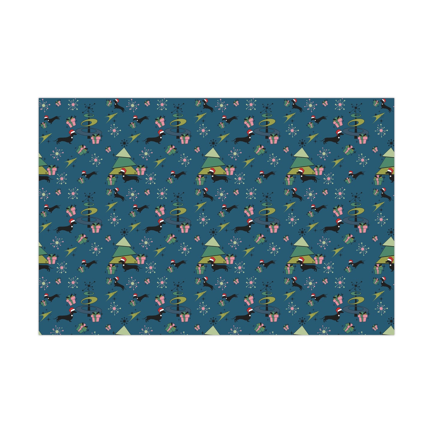 Retro 50s Atomic Dachshund Wiener Dog MCM Blue Eco-Friendly Wrapping Paper