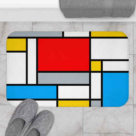 Retro Colorful Mondrian Inspired Abstract Art MCM Bath Mat