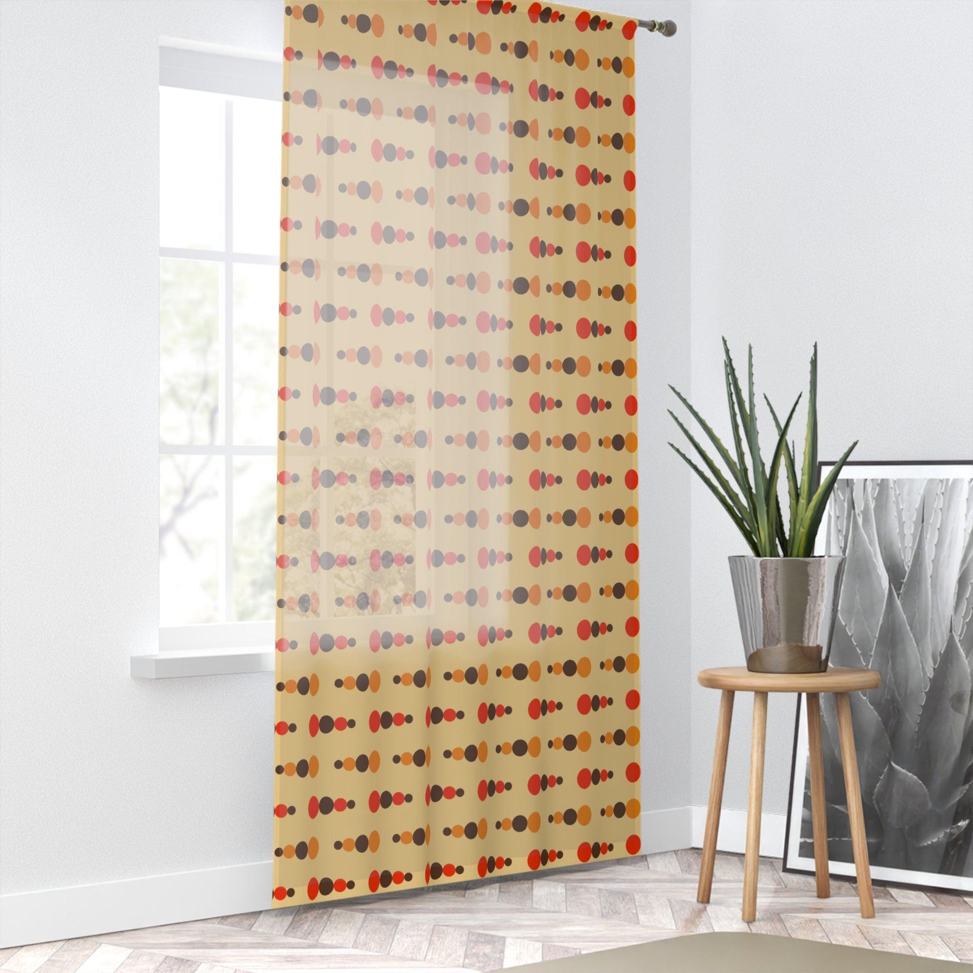 Retro 70's Funky Mid Century Modern Beige, Orange Brown Sheer Window Curtain | lovevisionkarma.com
