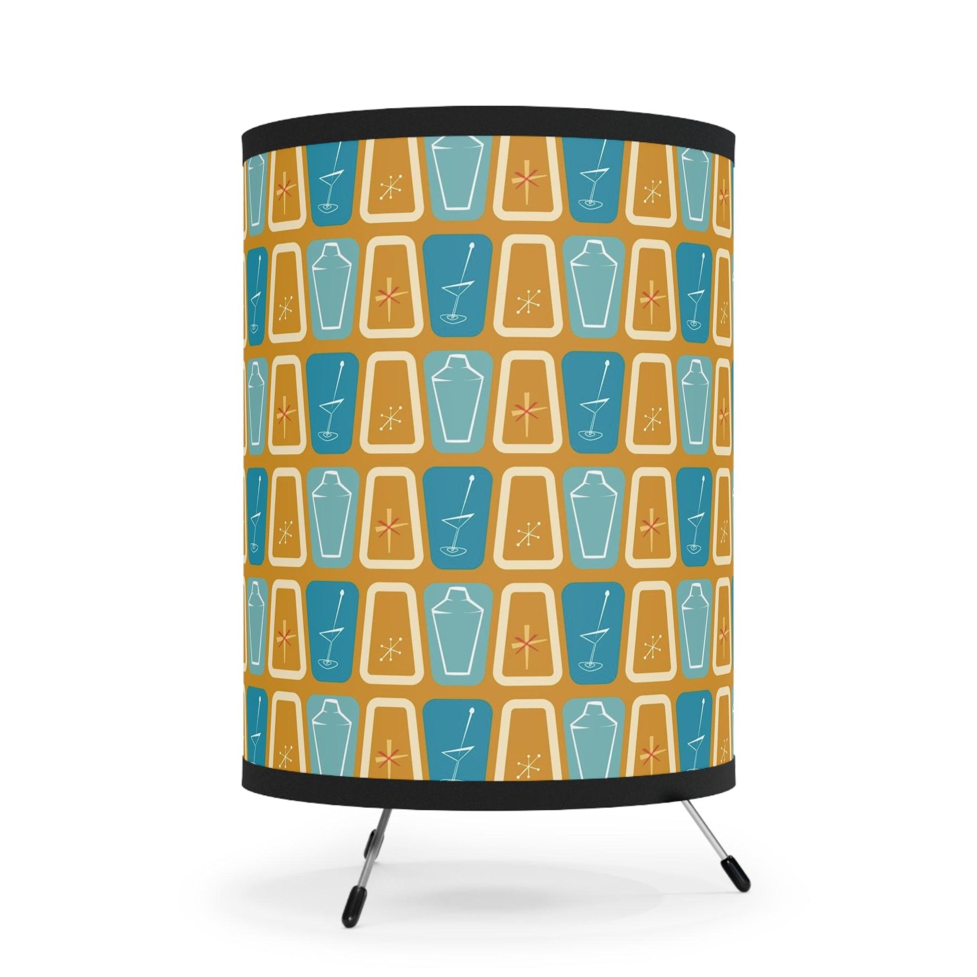 Retro 50s Atomic Burst & Cocktail Design MCM Mustard & Blue Tabletop Lamp | lovevisionkarma.com