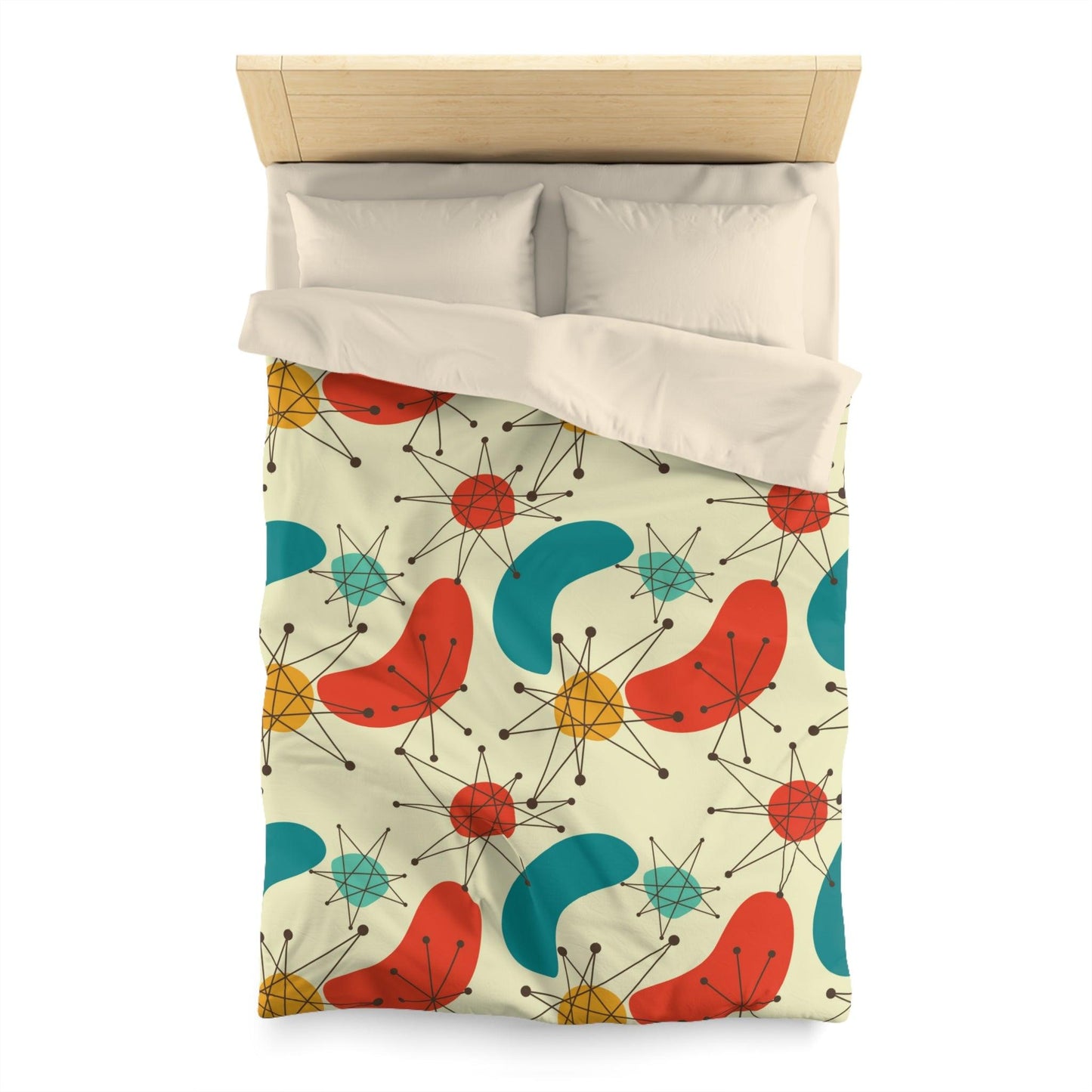 Retro Atomic Boomerang 50s 60s Blue & Orange Mid Century Modern Duvet Cover | lovevisionkarma.com