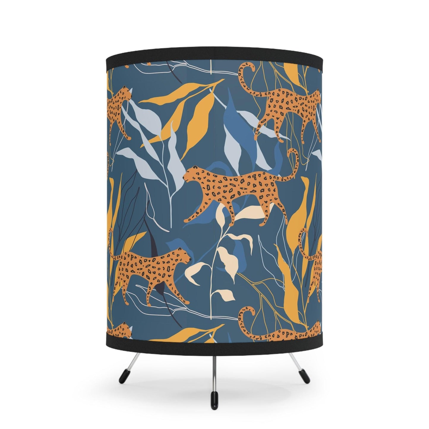 Retro Boho Leopard Jungle Cat MCM Blue Tabletop Accent Lamp | lovevisionkarma.com