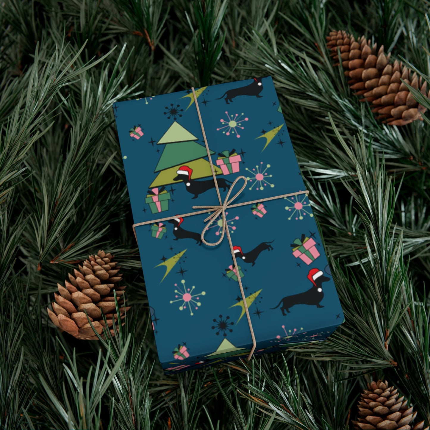 Retro 50s Atomic Dachshund Wiener Dog MCM Blue Eco-Friendly Wrapping Paper