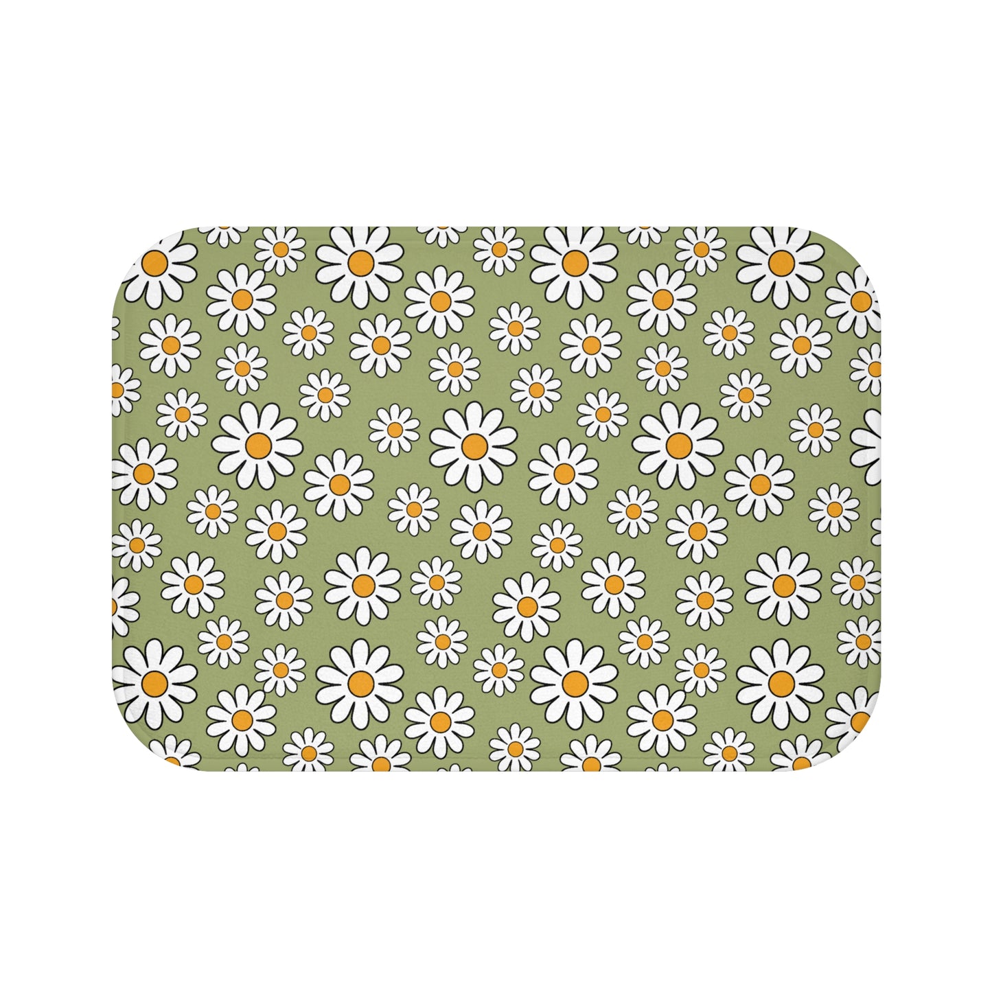 Retro 60's Daisy Sage Green MCM Boho Bath Mat