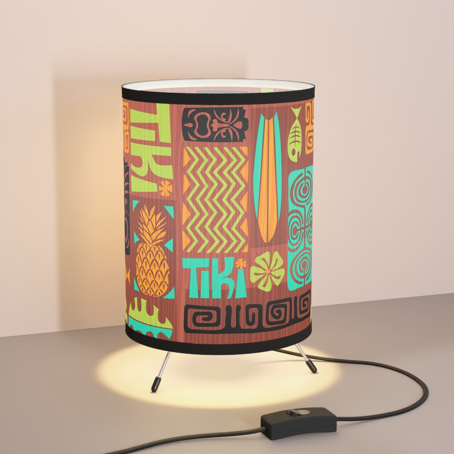 Retro 60's Tiki-Tastic MCM Brown, Orange and Blue Tripod Lamp