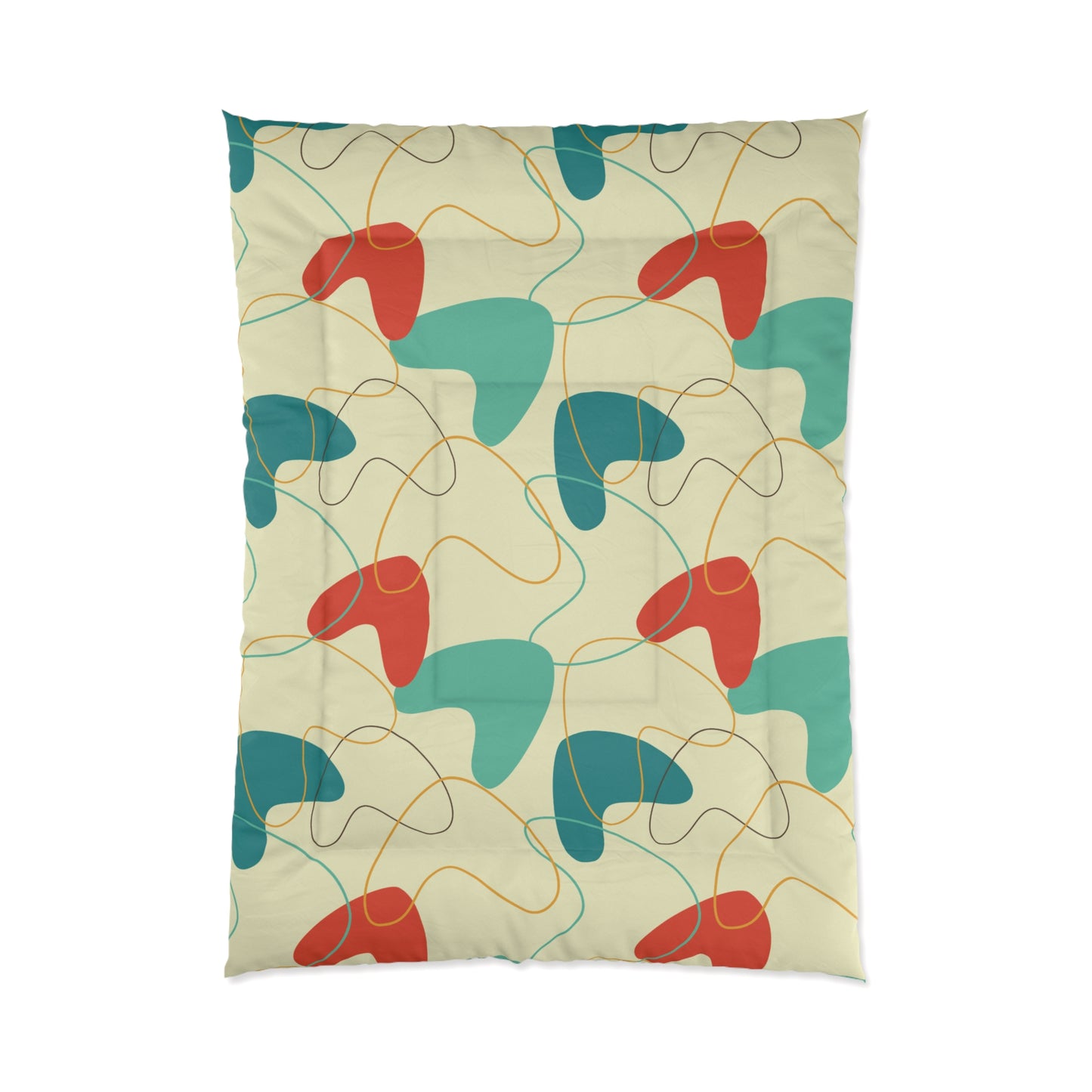 Retro 50's Atomic Boomerang Mid Century Mod Blue, Orange & Cream Comforter