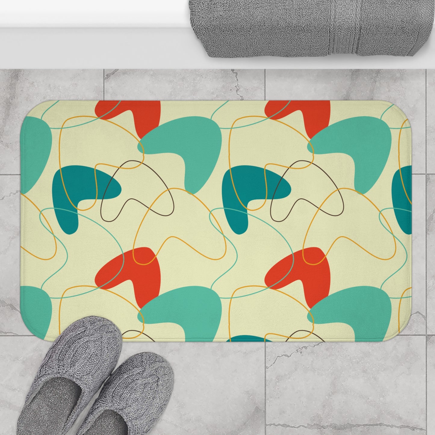 Retro 1950's Atomic Boomerang Mid Century Multicolor Bath Mat