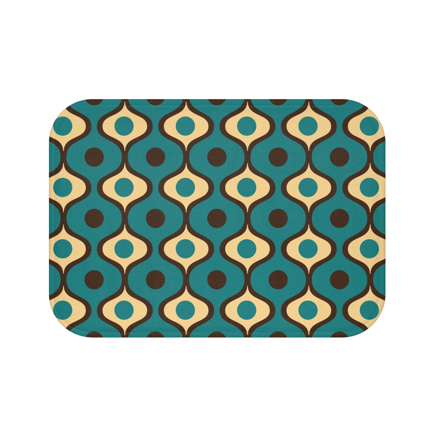 Retro 60s 70s Groovy Geometric Waves Mid Century Mod Blue & Brown Bath Mat