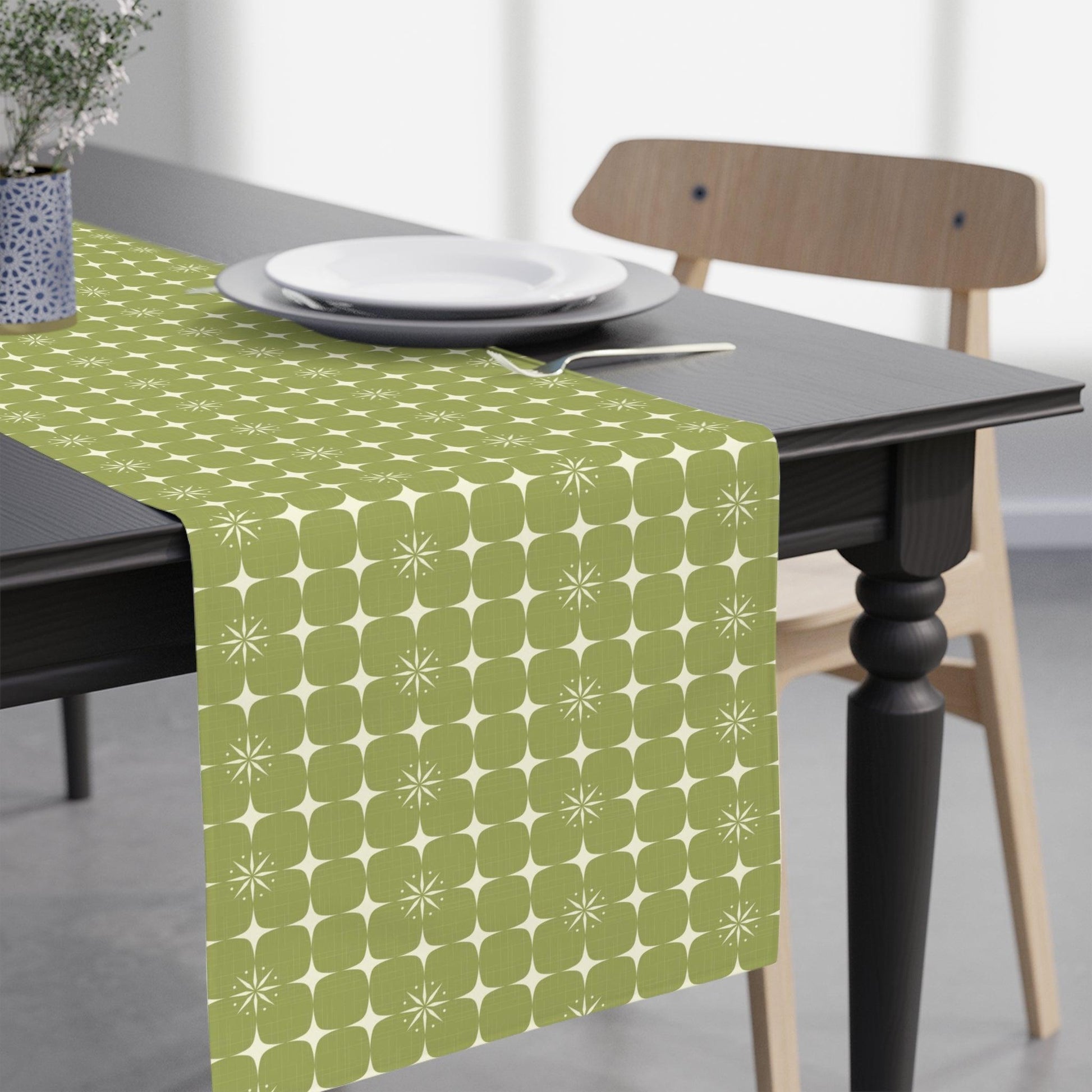 Retro 50s Atomic Burst Mid Century Mod Green Table Runner | lovevisionkarma.com