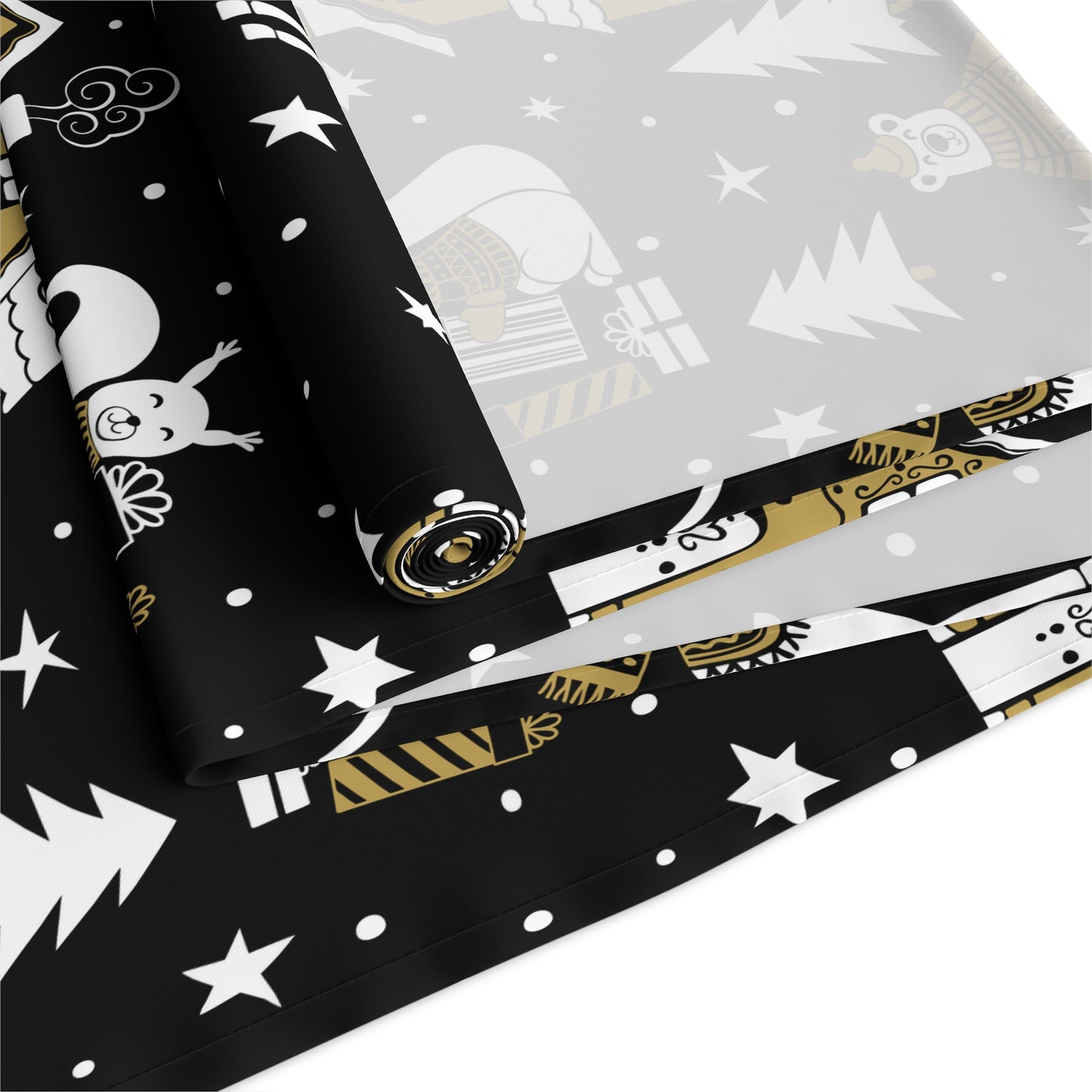 Nordic Christmas Scene MCM Scandi Black, White and Beige Holiday Table Runner
