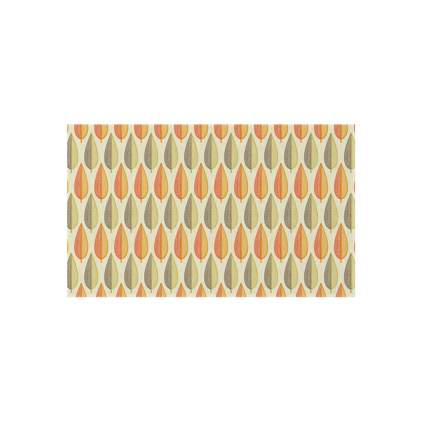 Retro 60s Mid Century Modern Leaves Orange, Green & Cream Indoor/Outdoor Accent Rug