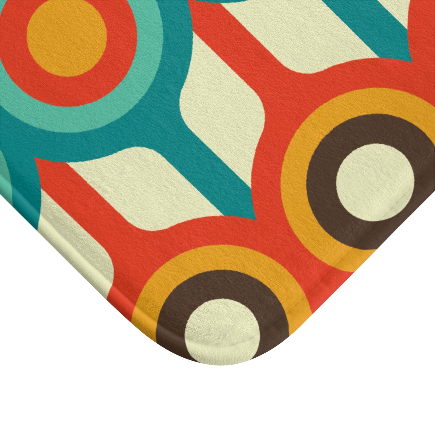 Retro 50s 60s Mid Century Circles Blue, Orange & Brown Bath Mat