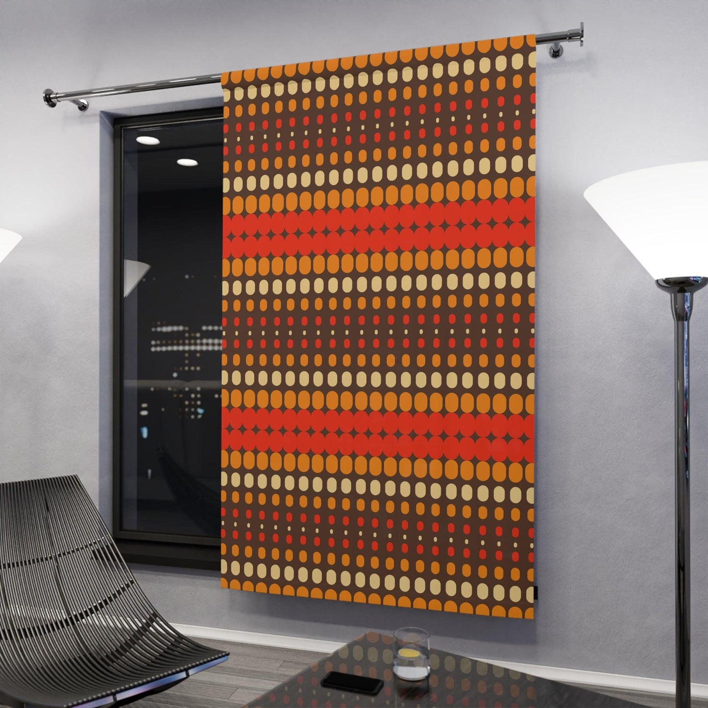 Retro 70s Funky Mid Century Modern Orange & Brown Blackout Window Curtain | lovevisionkarma.com