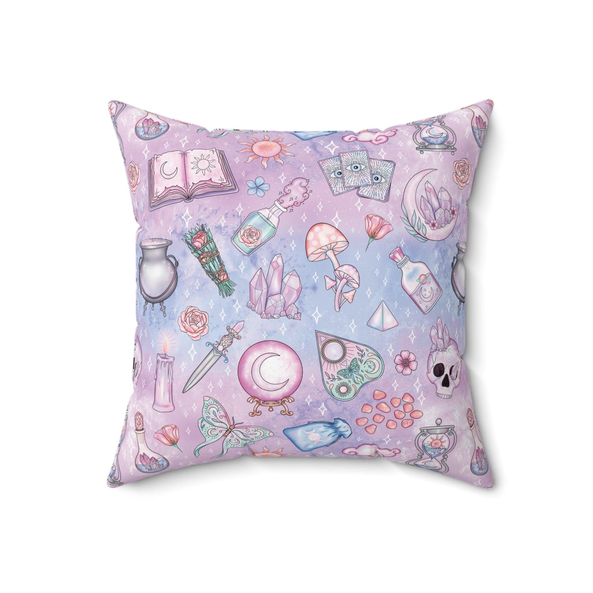 Kawaii Pastel Goth Witchy Whimsigoth Blue & Pink Accent Pillow | lovevisionkarma.com