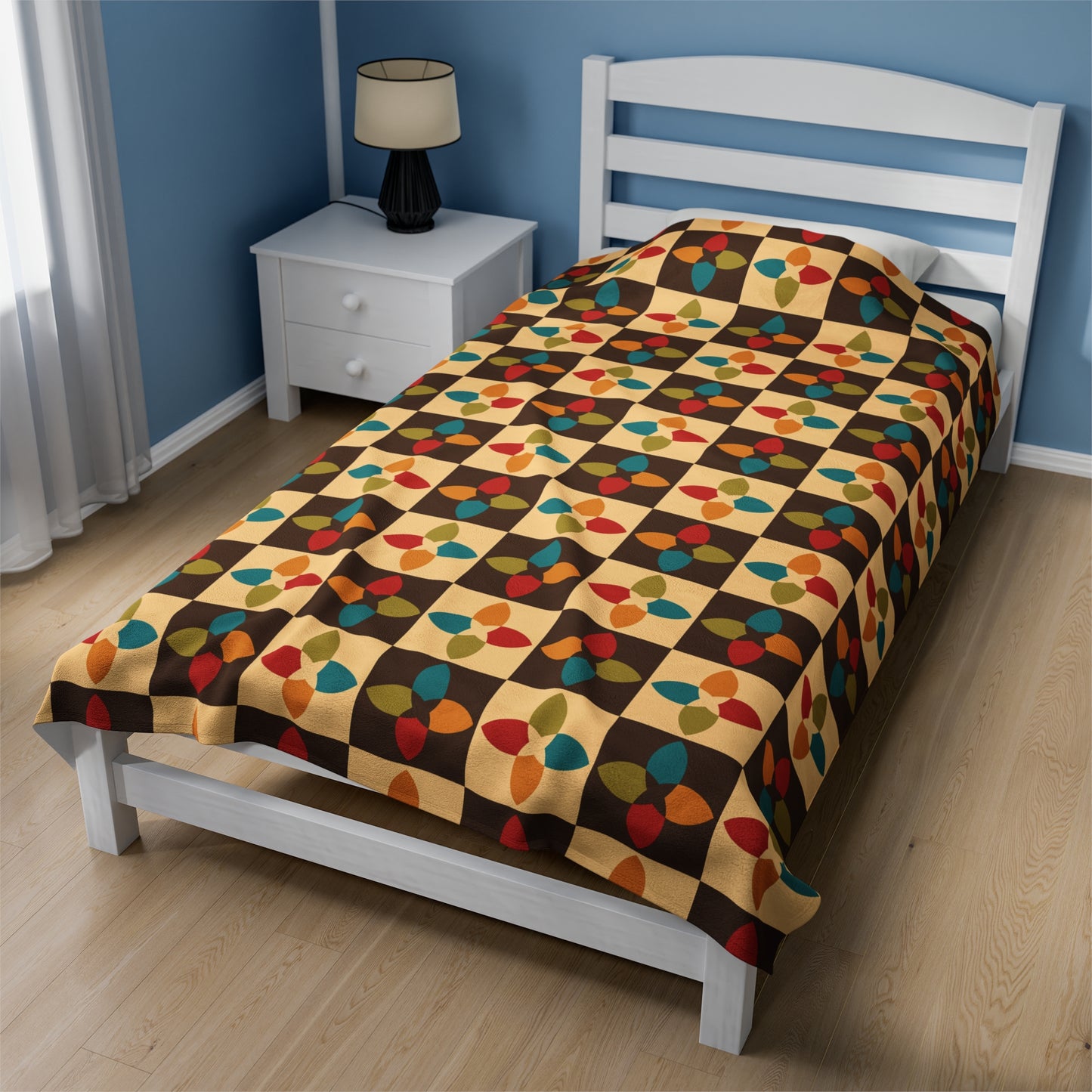 Retro 60s 70s Mid Century Mod Multicolor Lightweight Velveteen Blanket