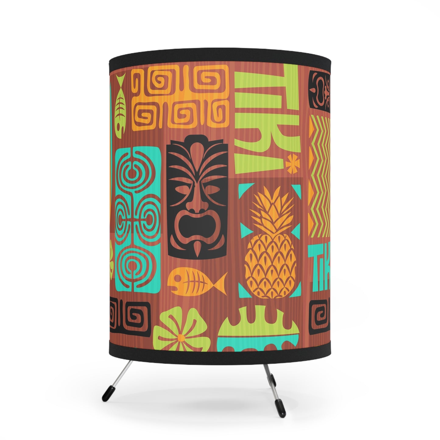 Retro 60's Tiki-Tastic MCM Brown, Orange and Blue Tripod Lamp
