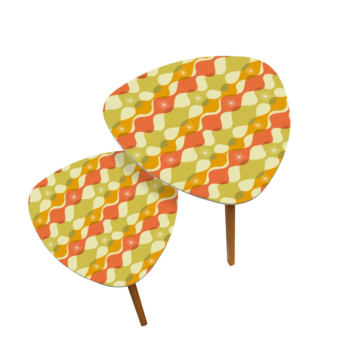 Retro 60s 70s Mid Century Mod Abstract Green, Orange & Mustard Nesting Accent Tables
