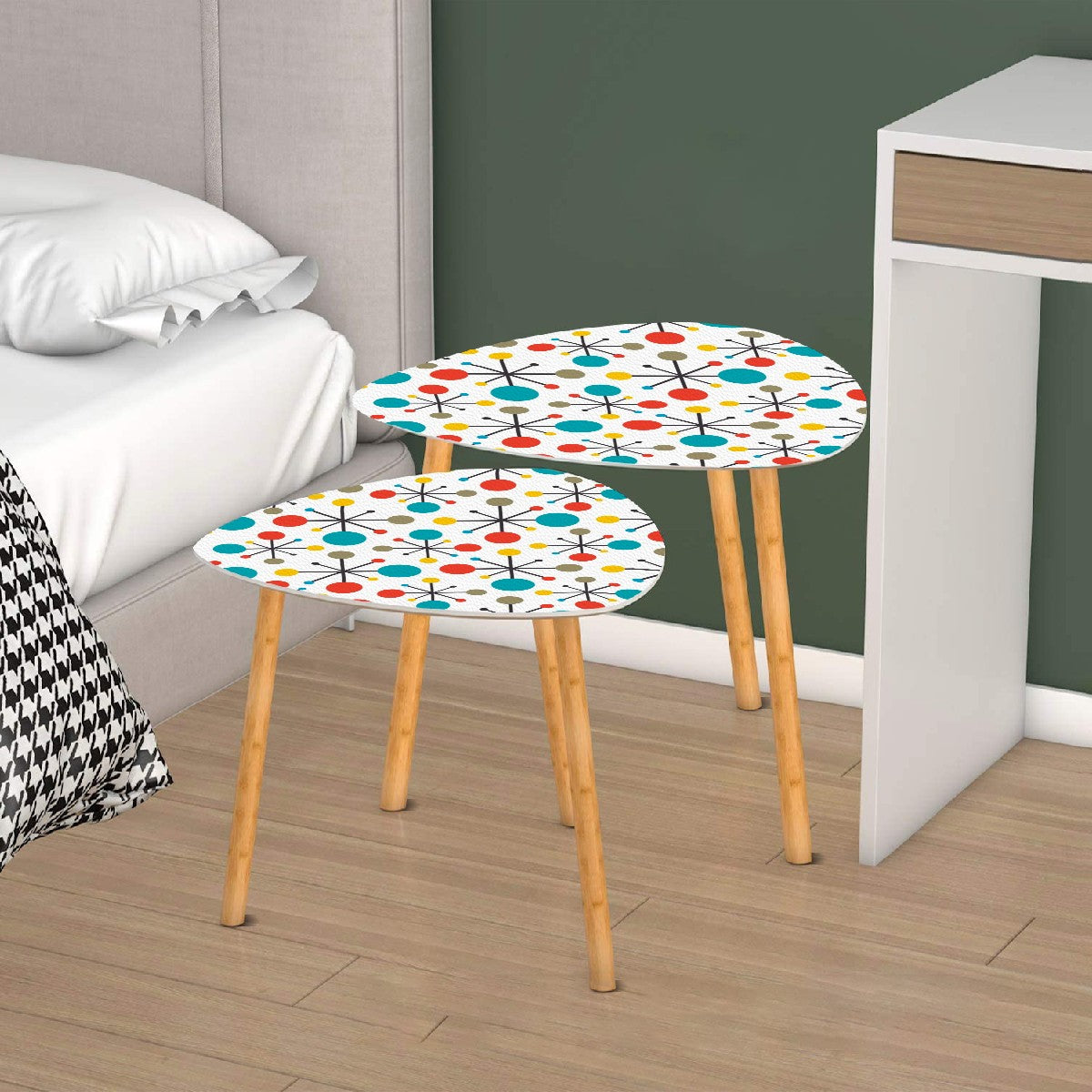 Retro Atomic Burst 1950's Mid Century Modern Colorful Nesting Tables