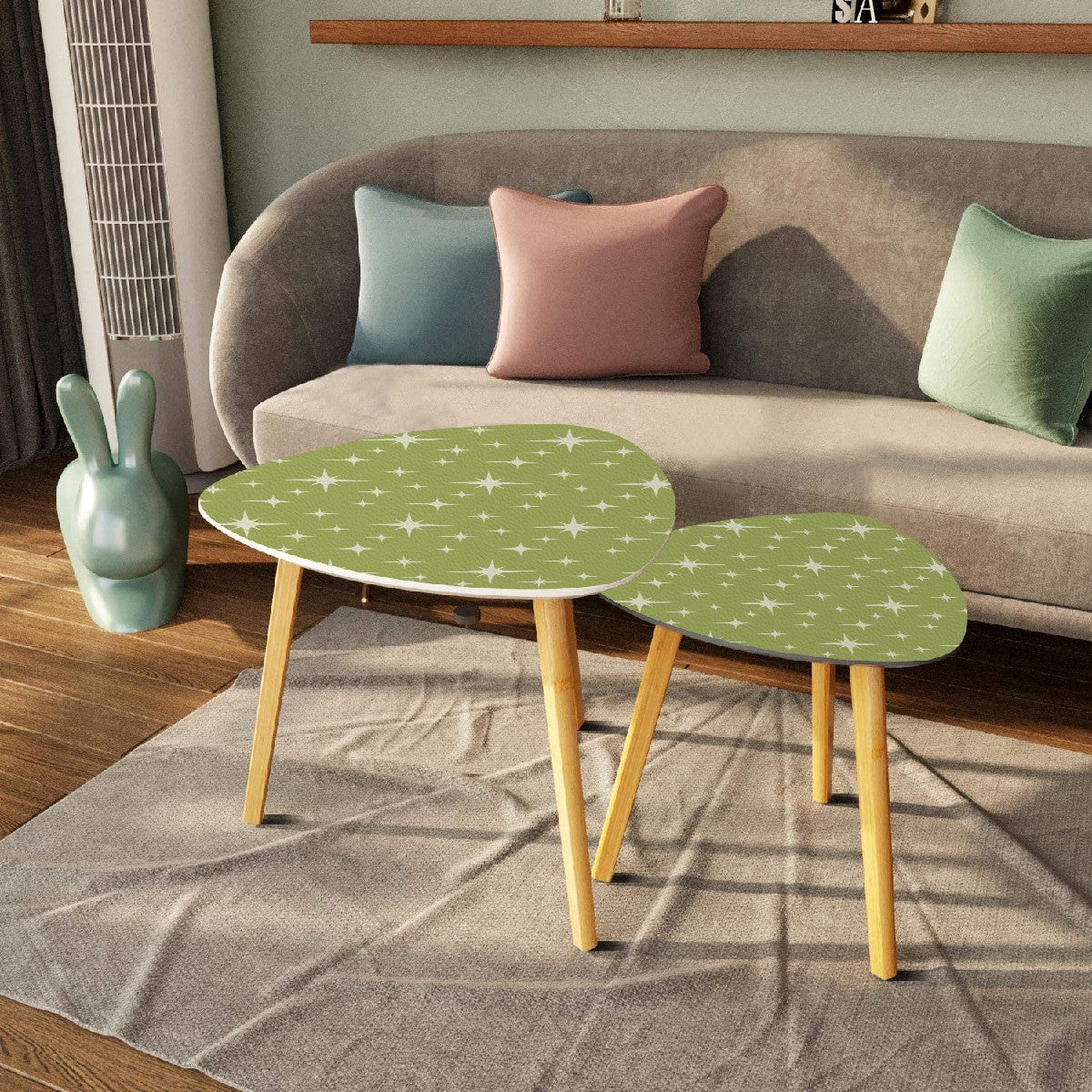 Retro 50s Atomic Starburst Mid Century Modern Chartreuse Green Nesting Accent Tables