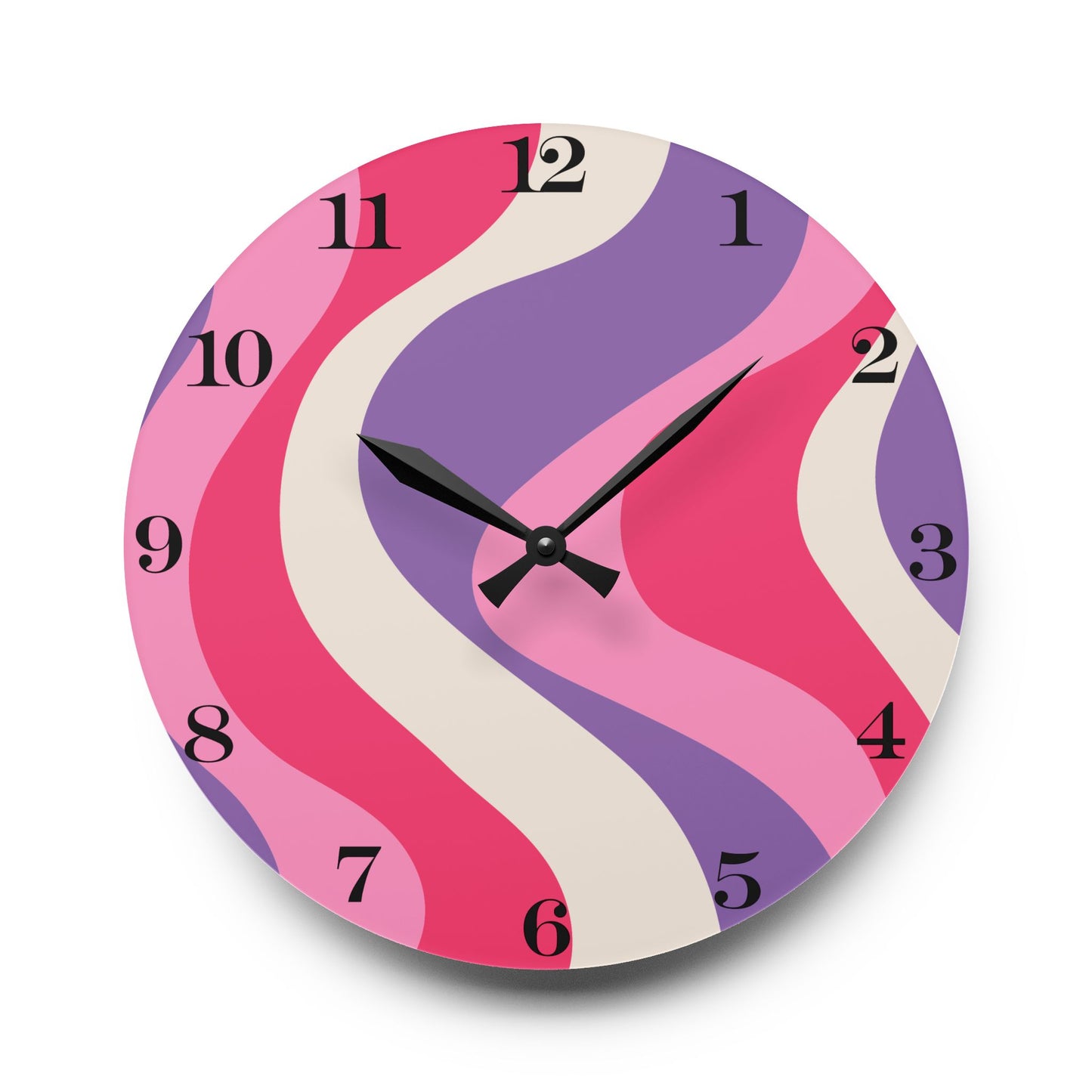 Groovy 60's Hippie Swirl Pink & Purple Mid Century Mod Acrylic Wall Clock
