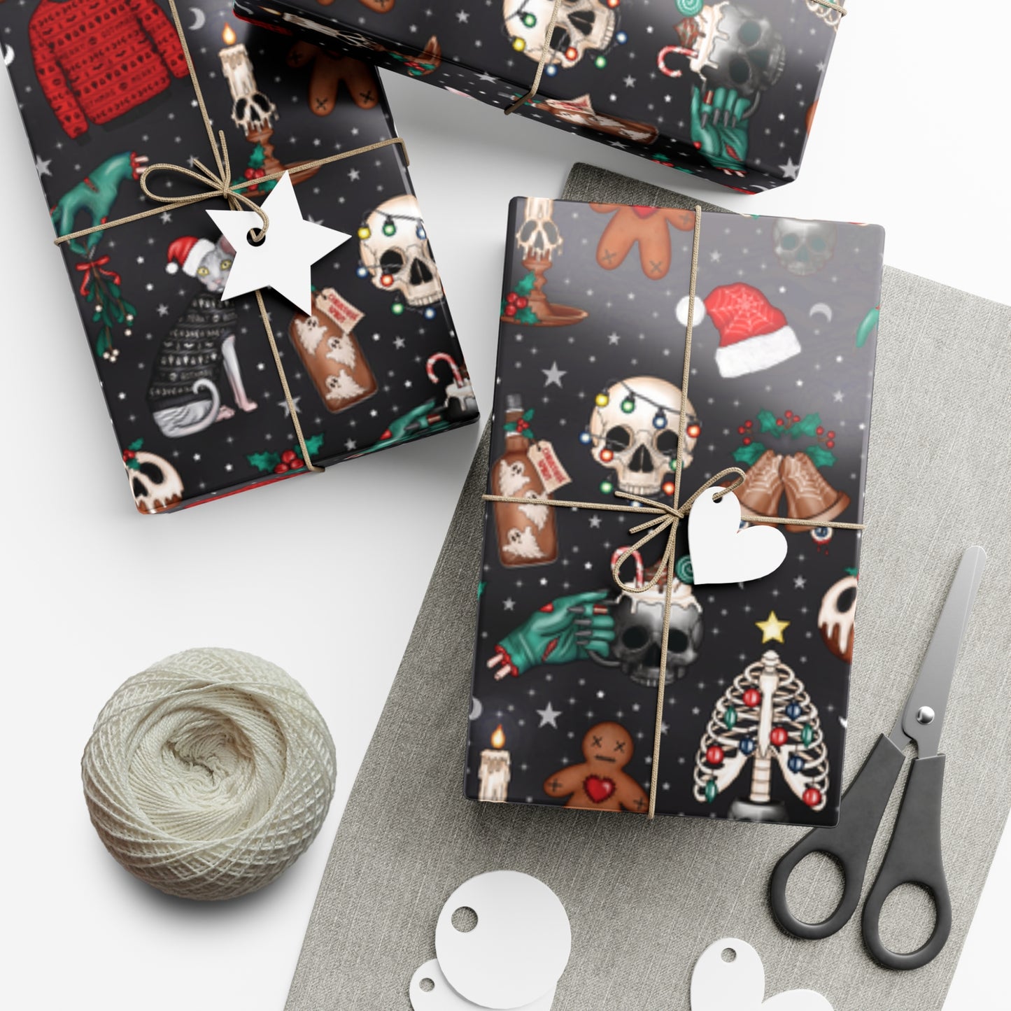 Kitschy Kawaii Goth Christmas, Creepy Cute Whimsigoth Creepmas Black Eco-Friendly Gift Wrap Paper