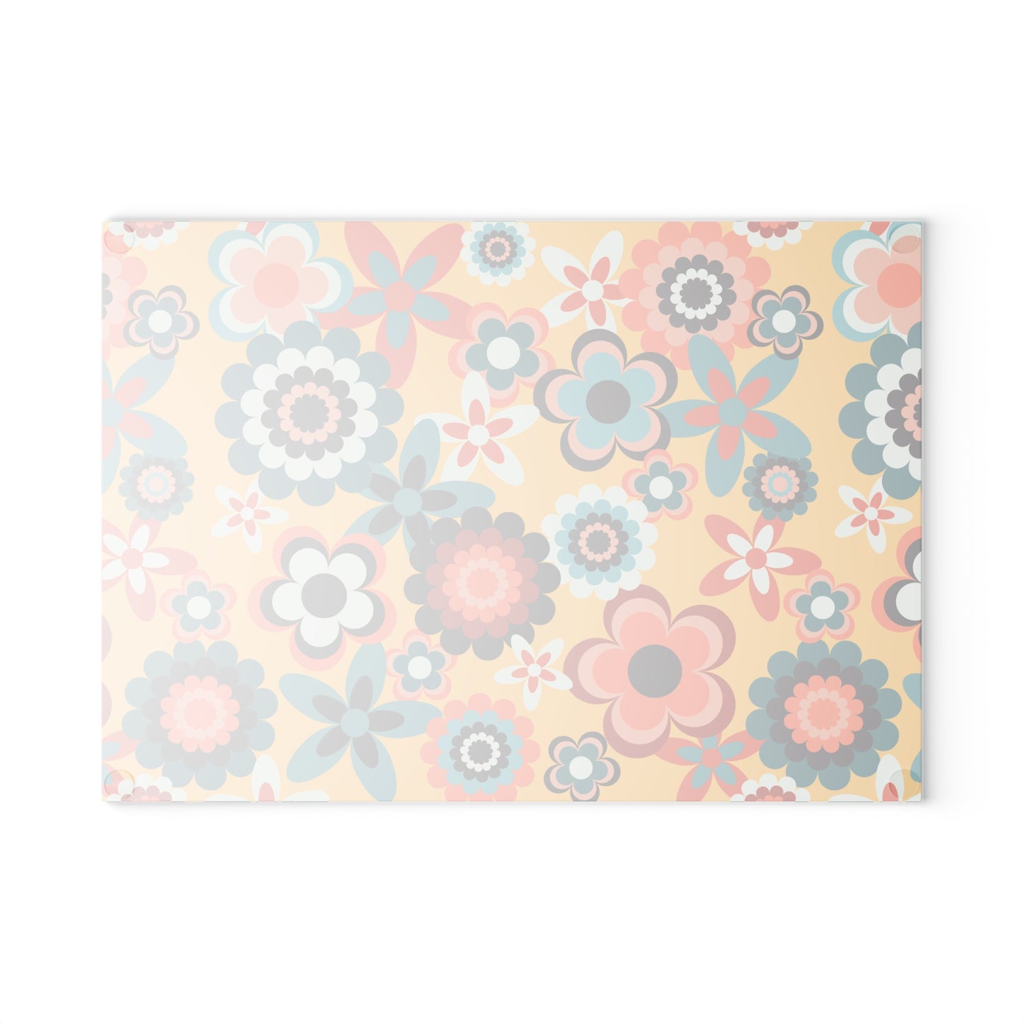 Retro 60s 70s Groovy Flowers Boho MCM Yellow, Coral & Blue Glass Cutting Board