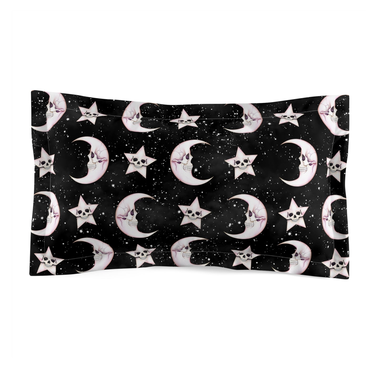 Celestial Macabre Moons and Skeletal Stars Kawaii Whimsigoth Glam Goth Black Pillow Sham
