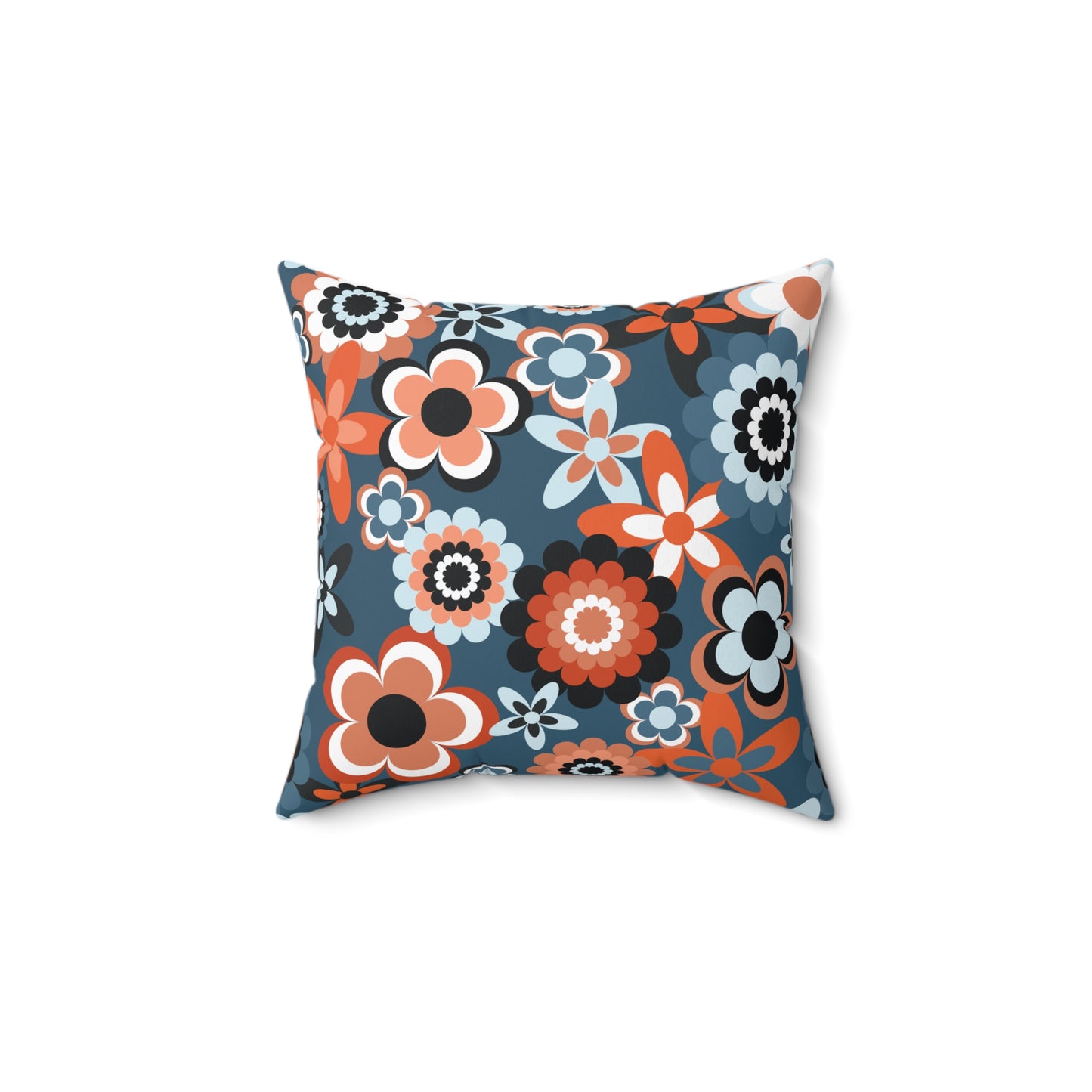 Retro 60s 70s Groovy Flowers Boho Mid Century Mod Coral & Blue Throw Pillow