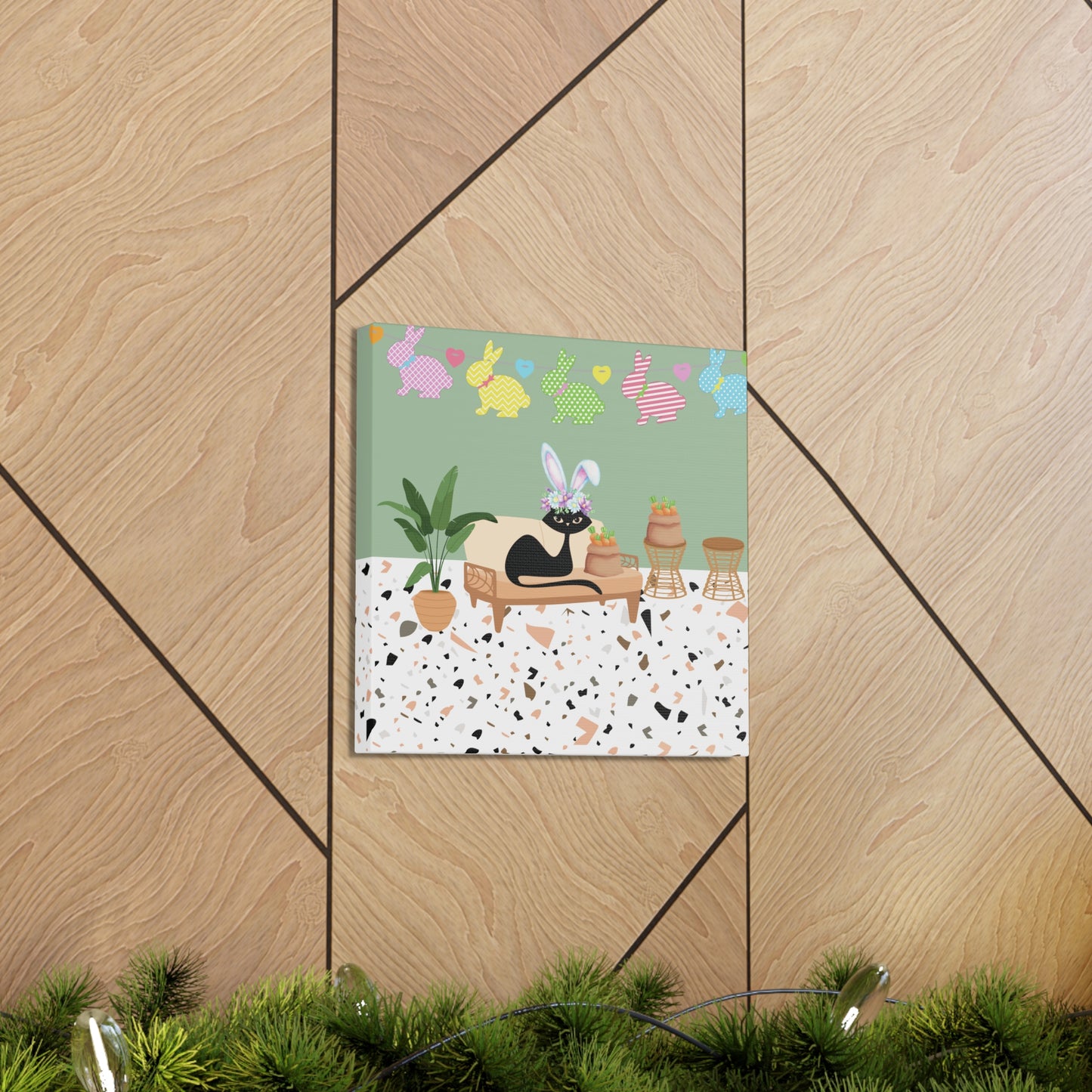 Retro Easter 1950's Atomic Cat Mid Century Mod Canvas Gallery Wrap