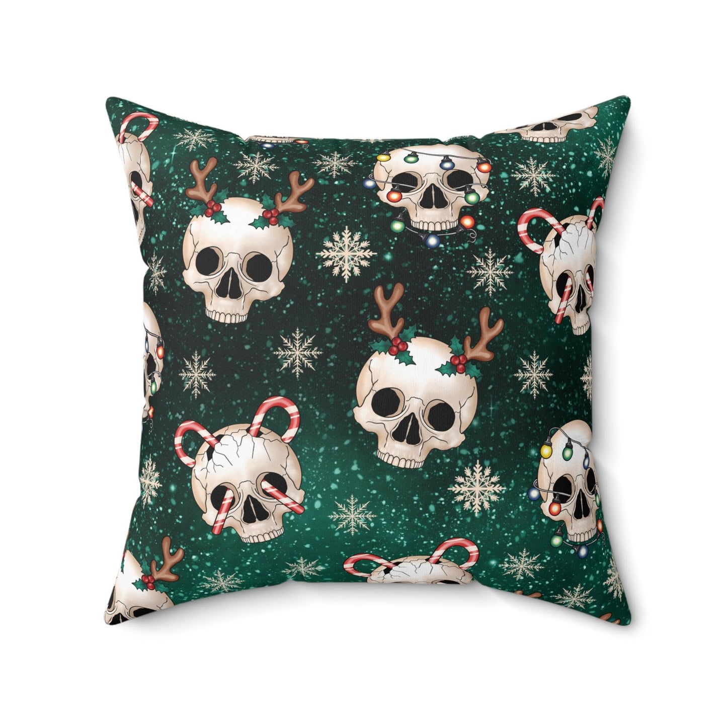 Kitschy Goth Christmas Skulls Green Gothmas & Creepmas Holiday Accent Pillow | lovevisionkarma.com
