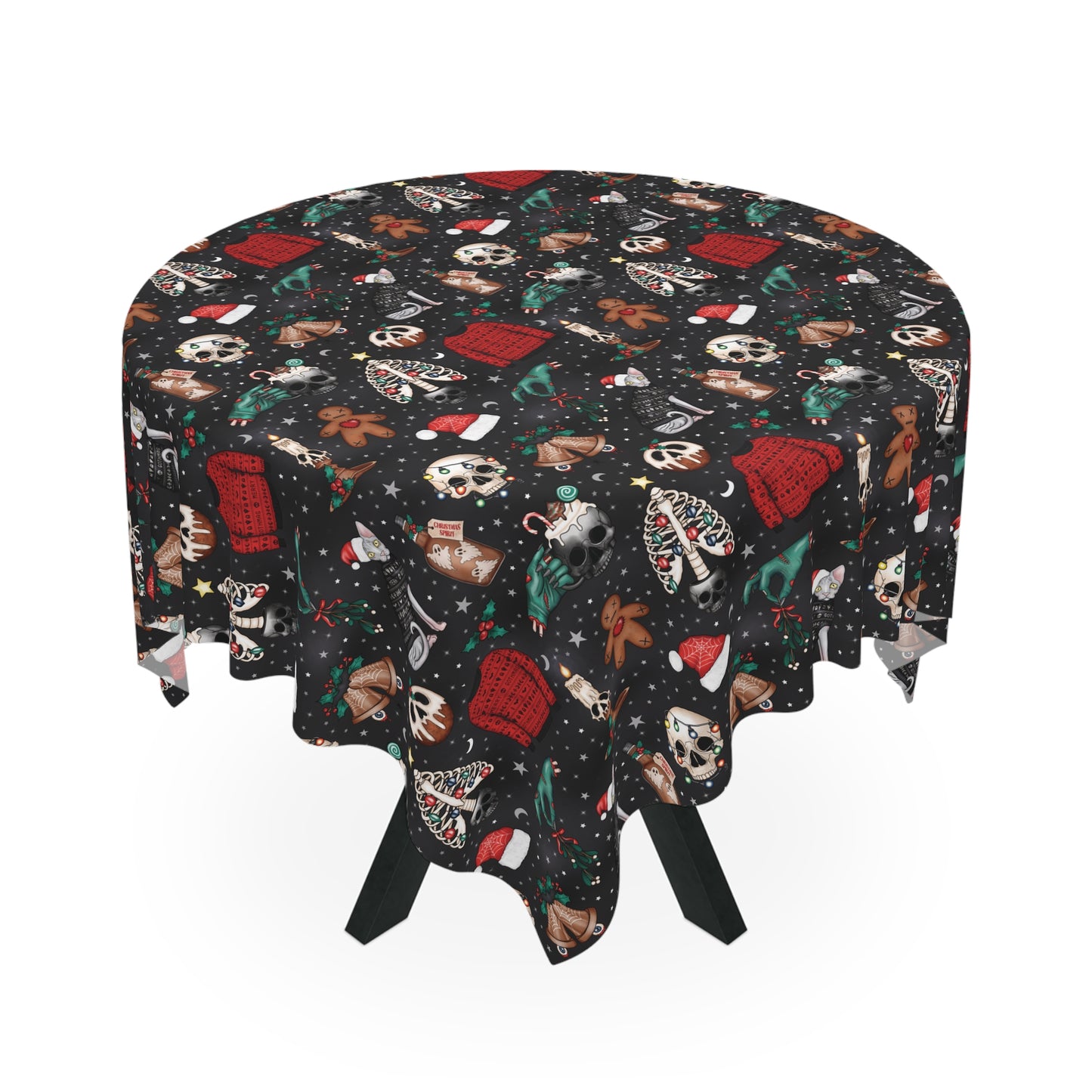 Kitschy Kawaii Goth Christmas, Creepy Cute Whimsigoth Creepmas Black Tablecloth