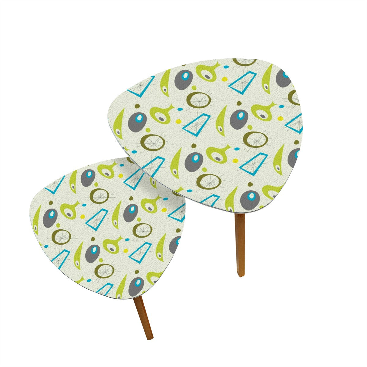Retro 50s Atomic Age Abstract Alien & Starburst Mid Century Mod Green & Blue Nesting Accent Tables
