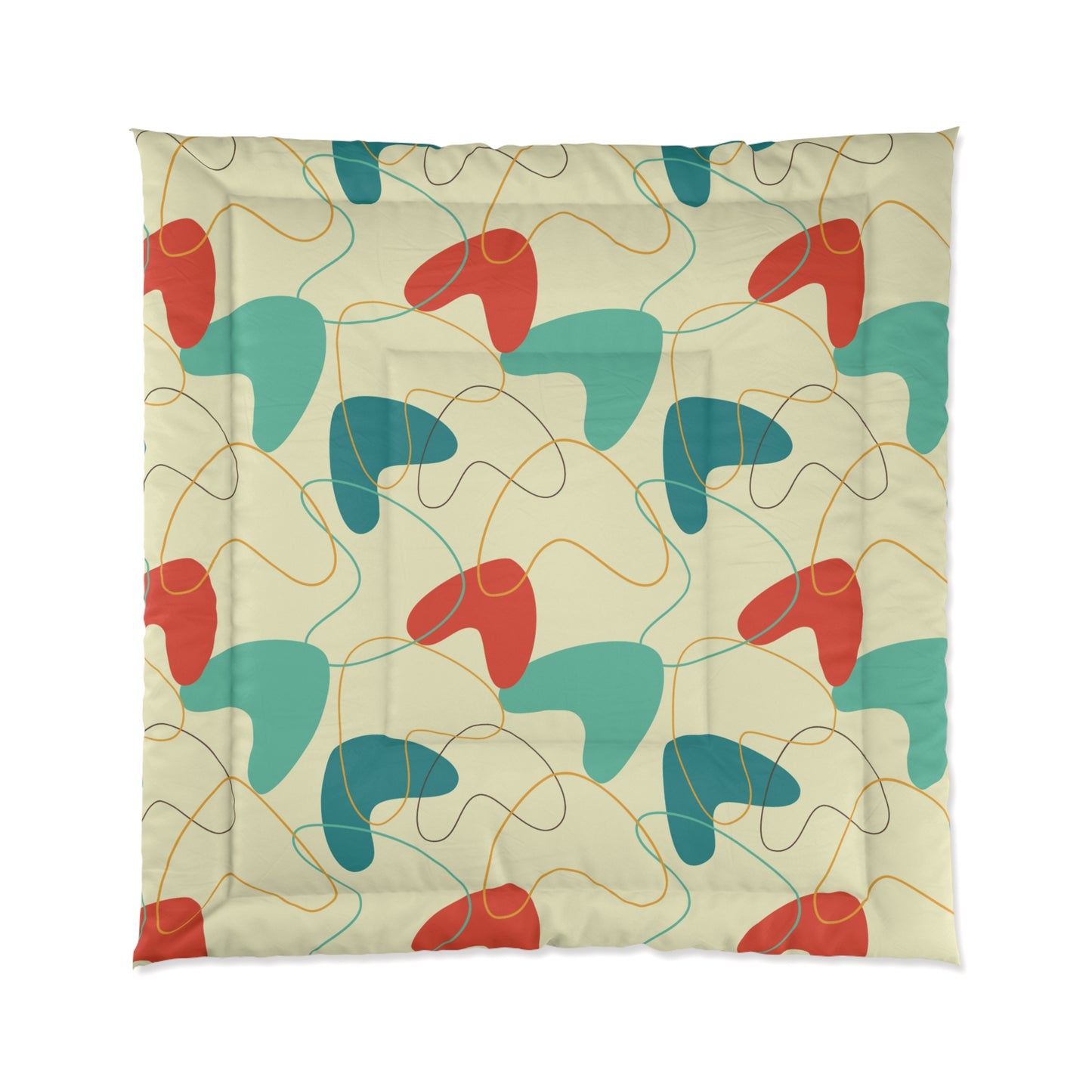 Retro 50's Atomic Boomerang Mid Century Mod Blue, Orange & Cream Comforter