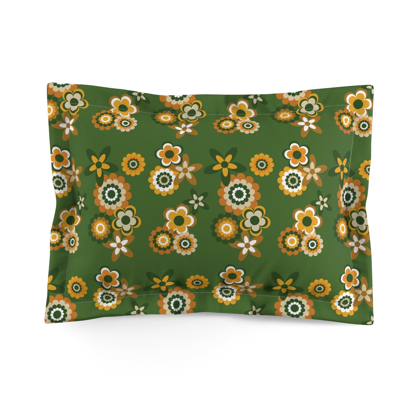Retro 60s 70s Groovy Flowers Mid Century Mod Mustard & Green Pillow Sham