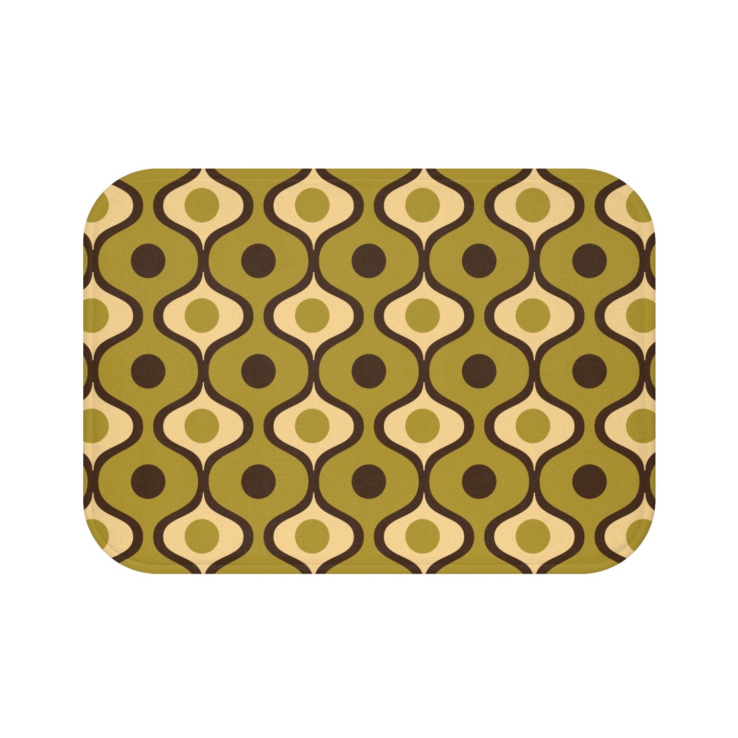 Retro 60s 70s Mid Century Geometric Waves Olive Green Bath Mat