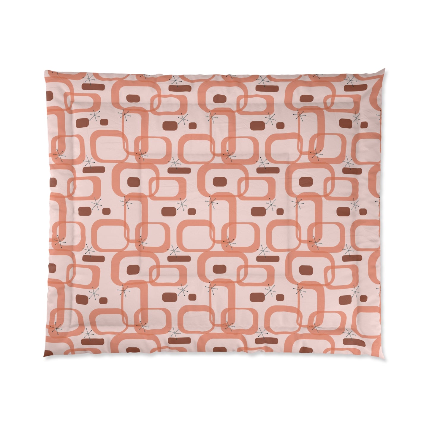 Retro 50s Atomic Starbursts & Loops Mid Century Mod Pink Comforter