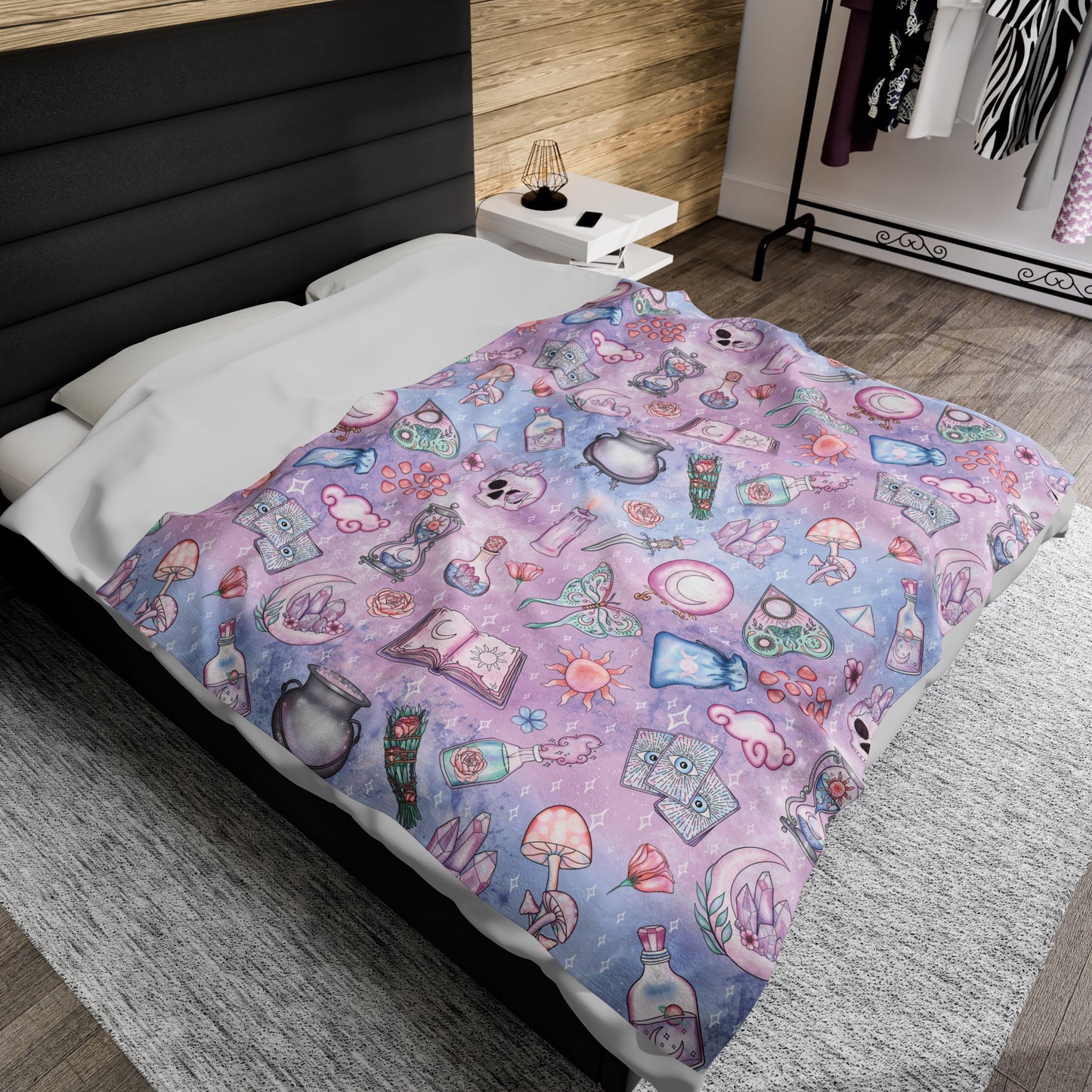 Kawaii Pastel Goth Witchy Whimsigoth Pink & Blue Velveteen Lightweight Blanket