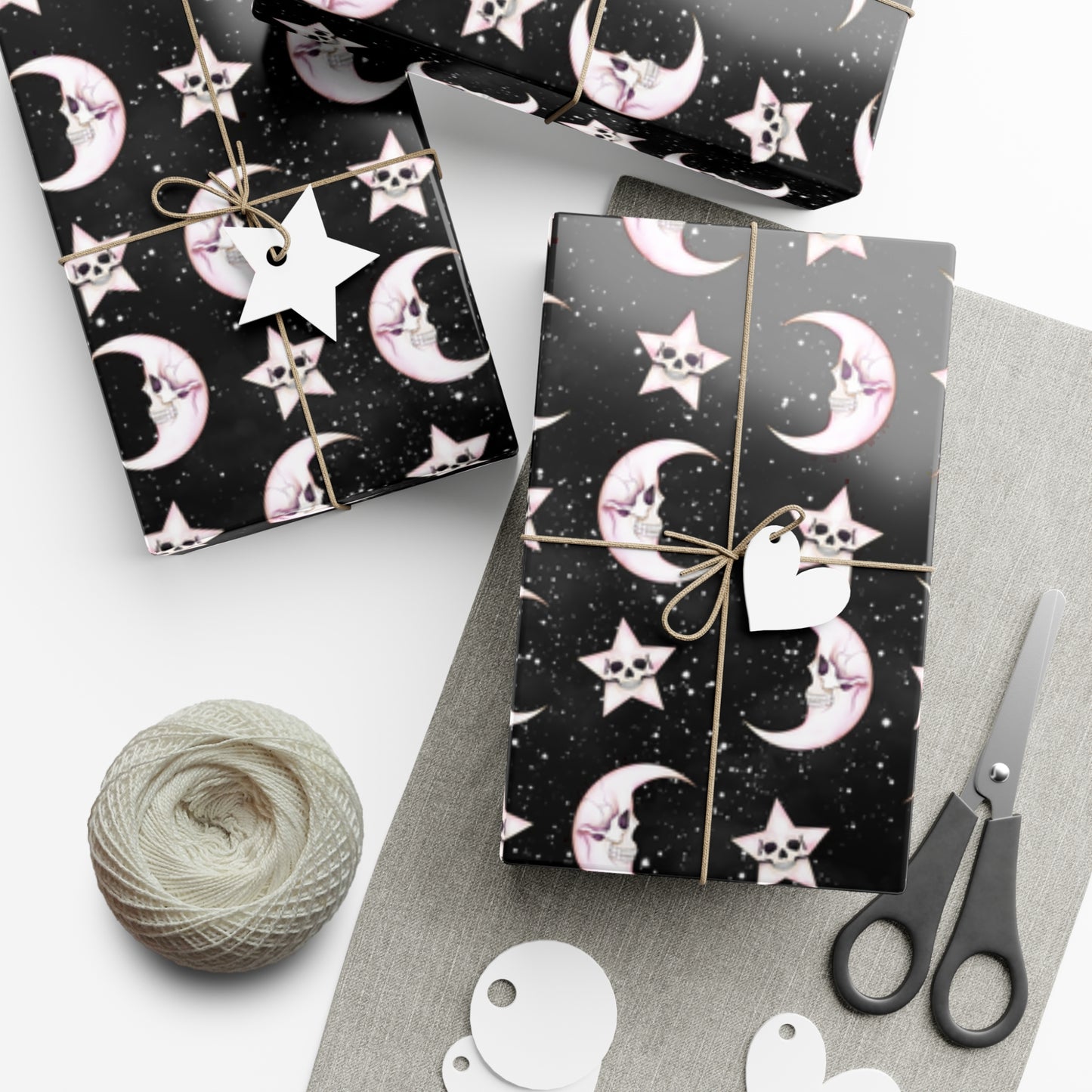 Goth Christmas Celestial Moon & Stars, Whimsical Kawaii Creepmas Black Eco-Friendly Gift Wrap