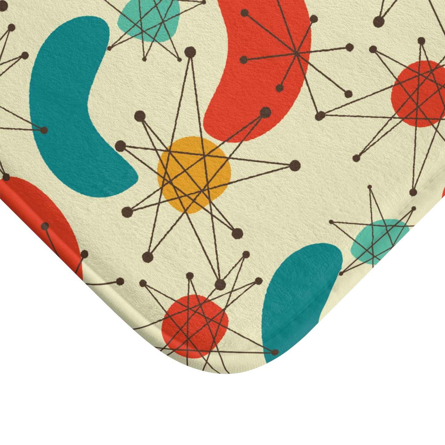 Retro Atomic Boomerang 50s 60s Mid Century Modern Blue & Orange Bath Mat