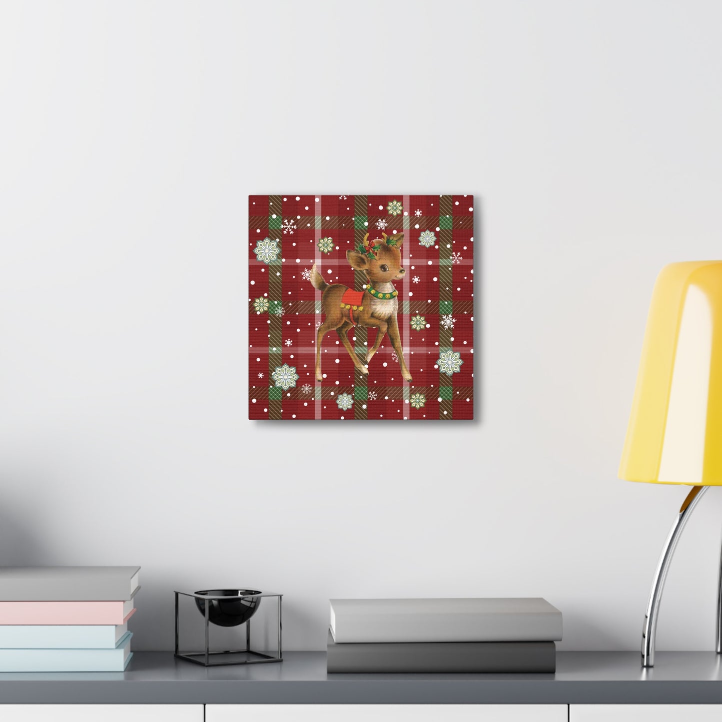 Retro 50's Christmas Vintage Reindeer MCM Red & Green Canvas Gallery Wrap