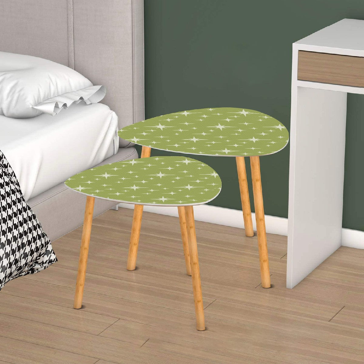 Retro 50s Atomic Starburst Mid Century Modern Chartreuse Green Nesting Accent Tables