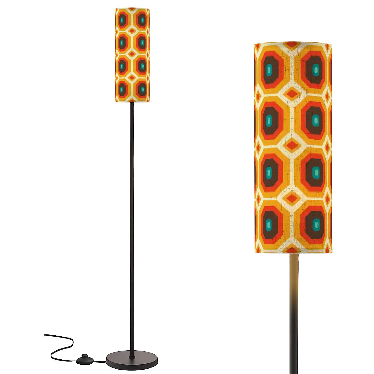 Retro 60s 70s Funky Mid Century Mod Geo Orange & Brown Floor Lamp