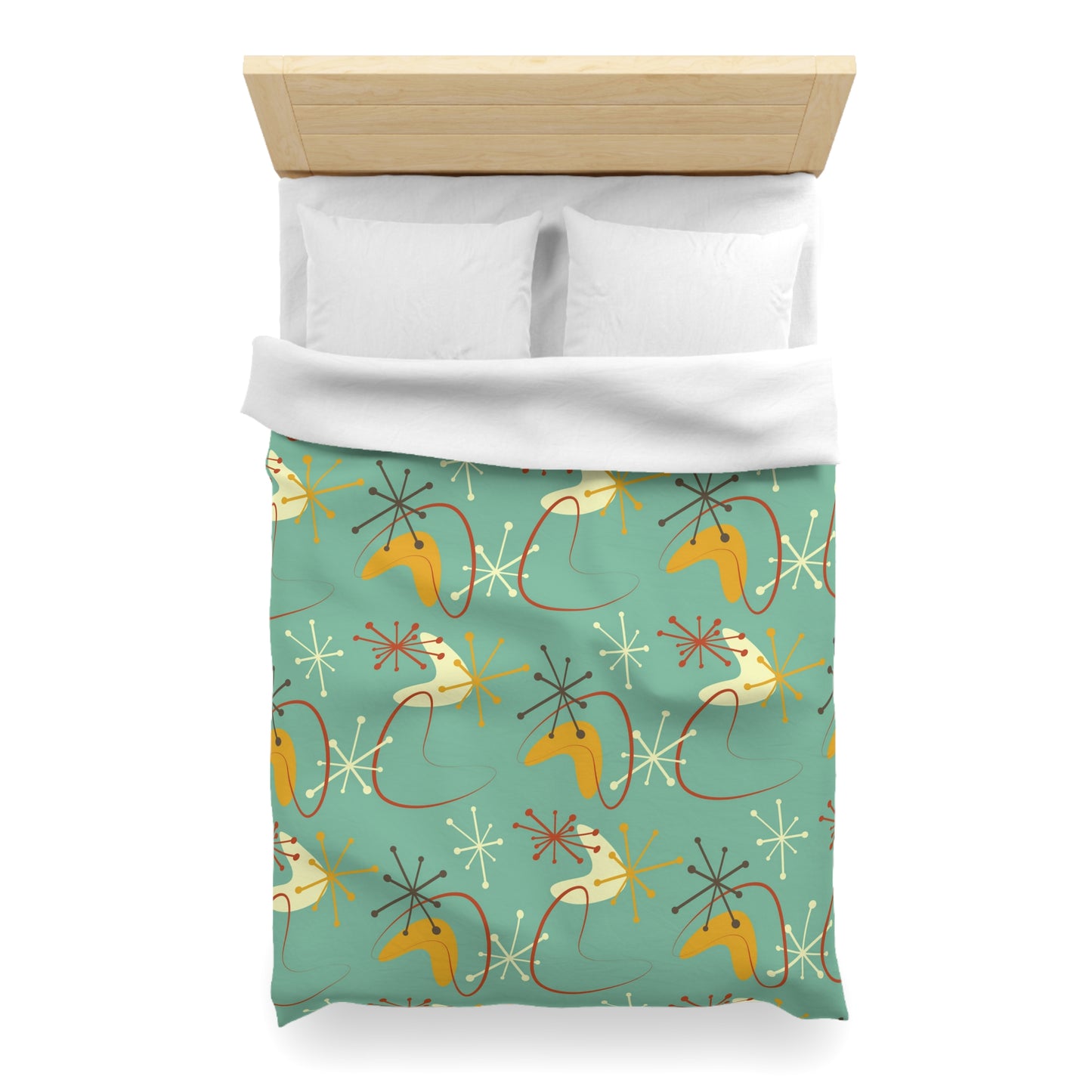 Retro Atomic Starburst & Boomerang Mid Century Blue & Mustard Duvet Cover